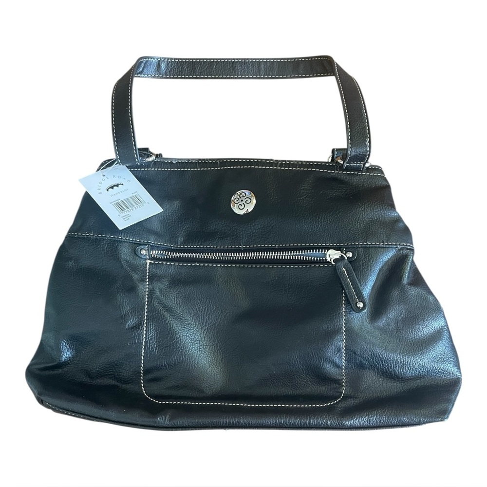Bridge Road Handbags Black Leather with Patent Leather Trim , Bright Blue Liner